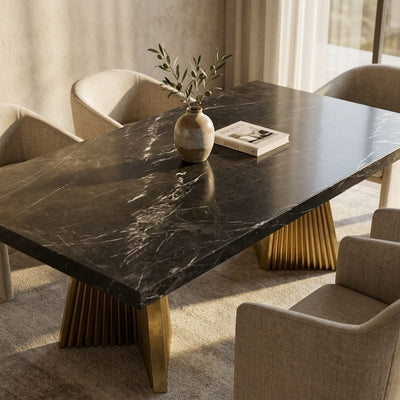 Pietra Notte Marble Table with Brass Gold Base — premium