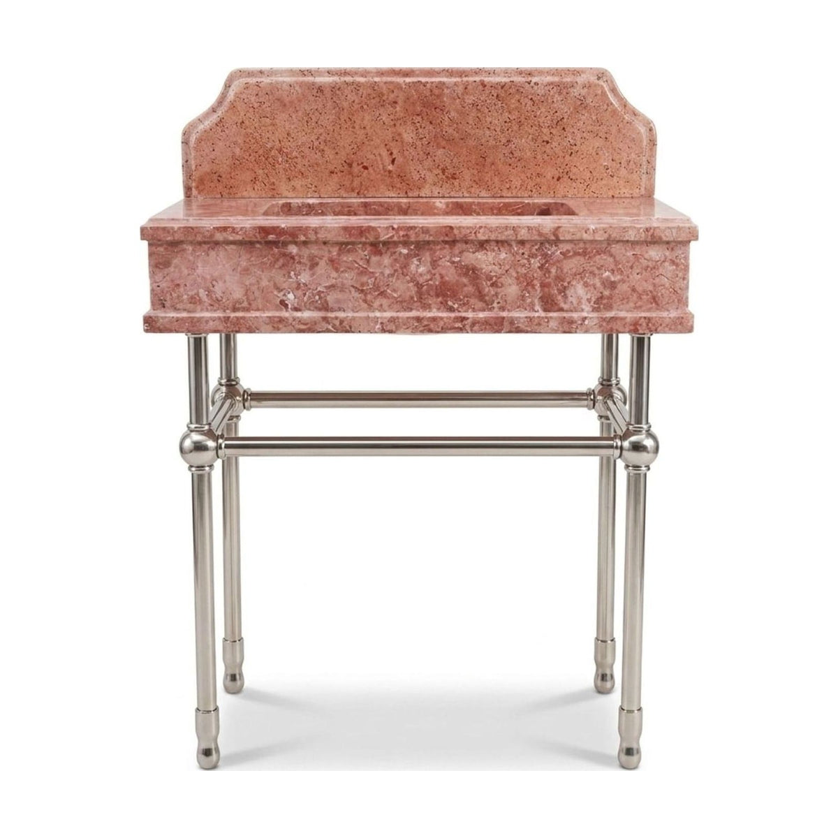 Polished Travertine Sink with Backsplash and Brushed Steel Stand — view 1