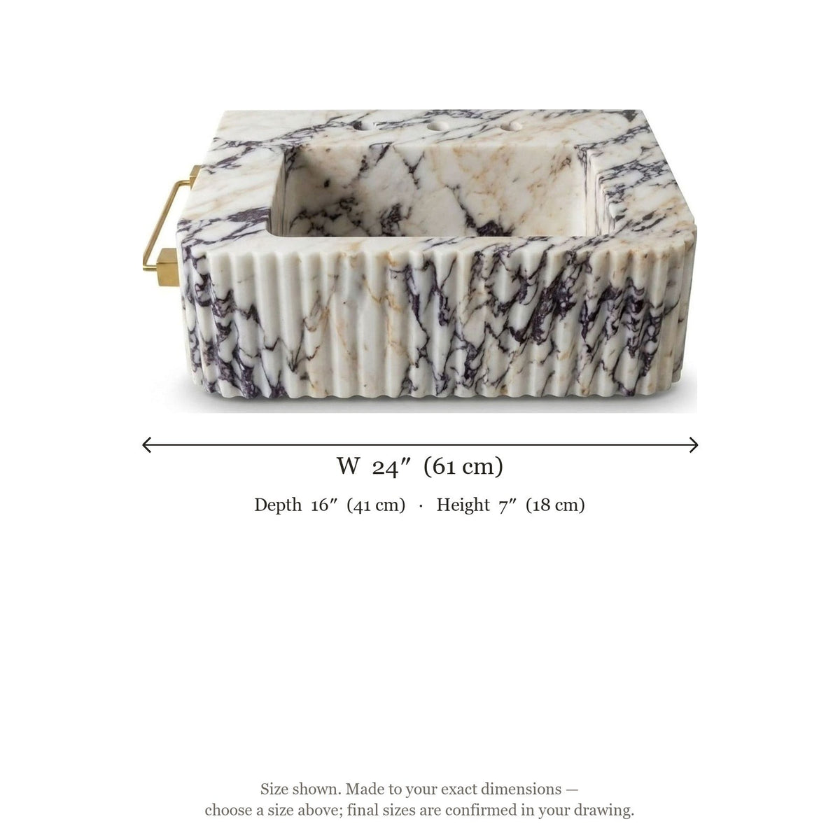 Calacatta Viola Fluted Marble Sink — dimensions — view 4