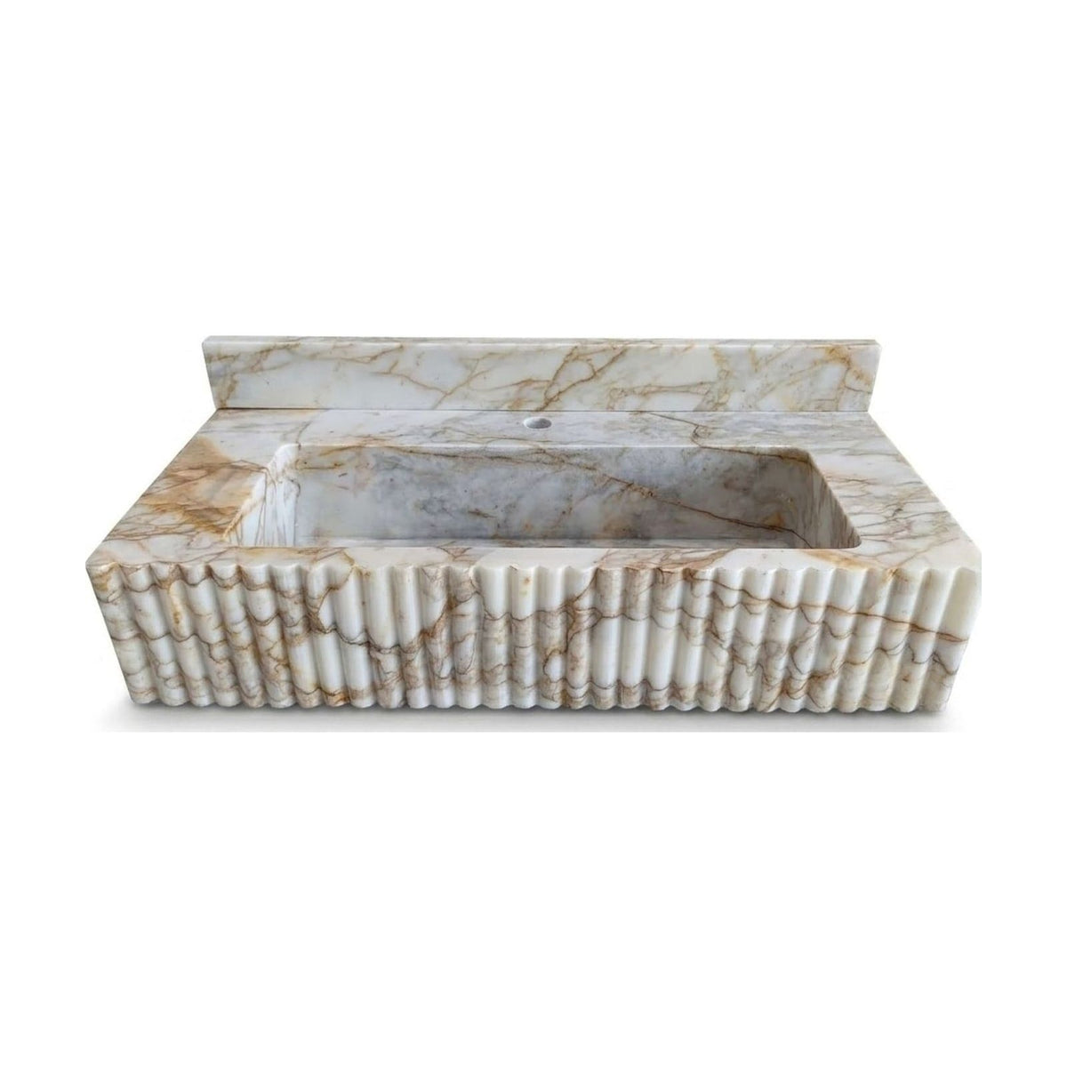Calacatta Gold Fluted Polished Marble Sink with Metal Stand — view 1