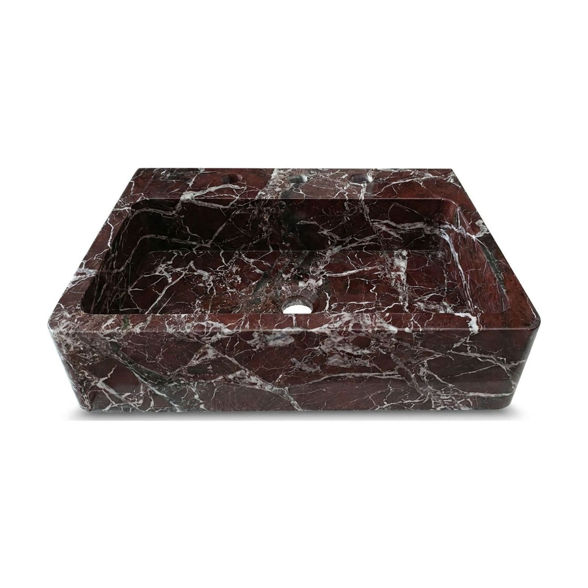 Rosso Levanto Marble Rectangular Sink with 3 Faucet Holes — view 1
