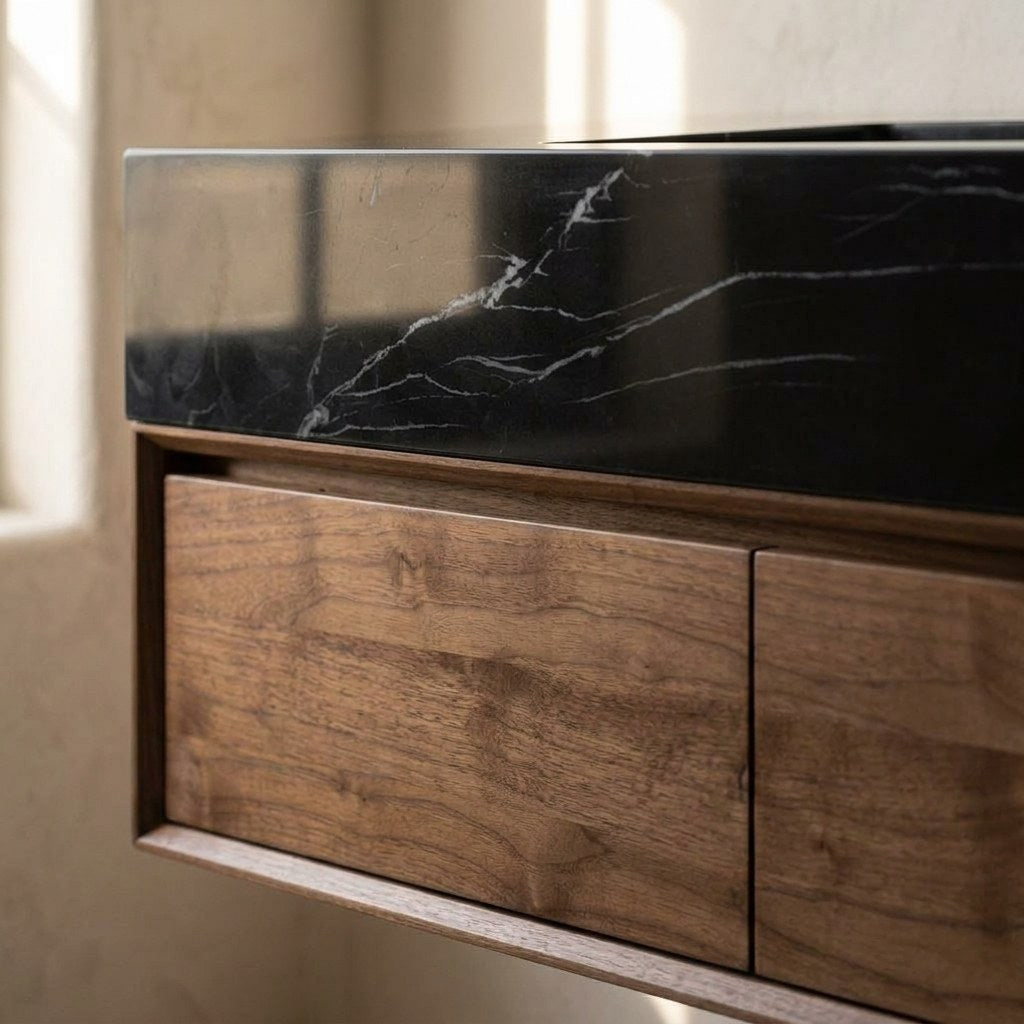 Nero Marquina Polished Marble Vanity Sink — detail — view 4