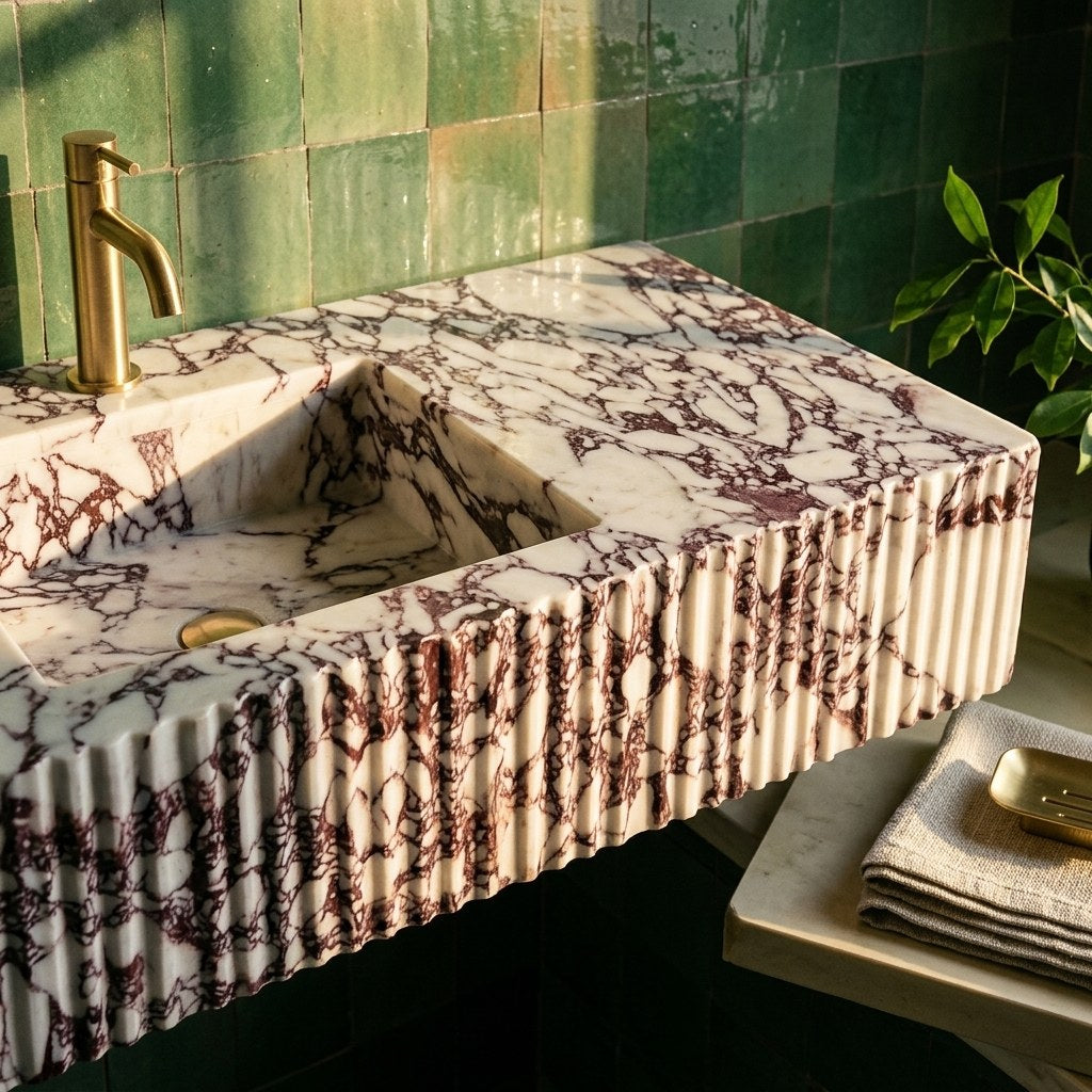 Calacatta Viola Fluted Polished Marble Sink — premium — view 2
