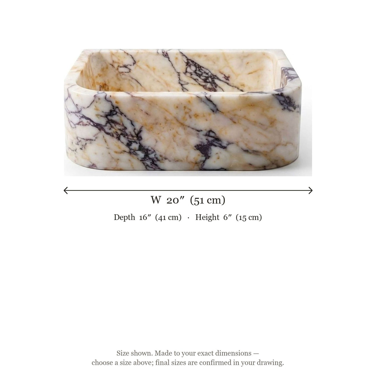 Calacatta Viola Polished Marble Vessel Sink — dimensions — view 5