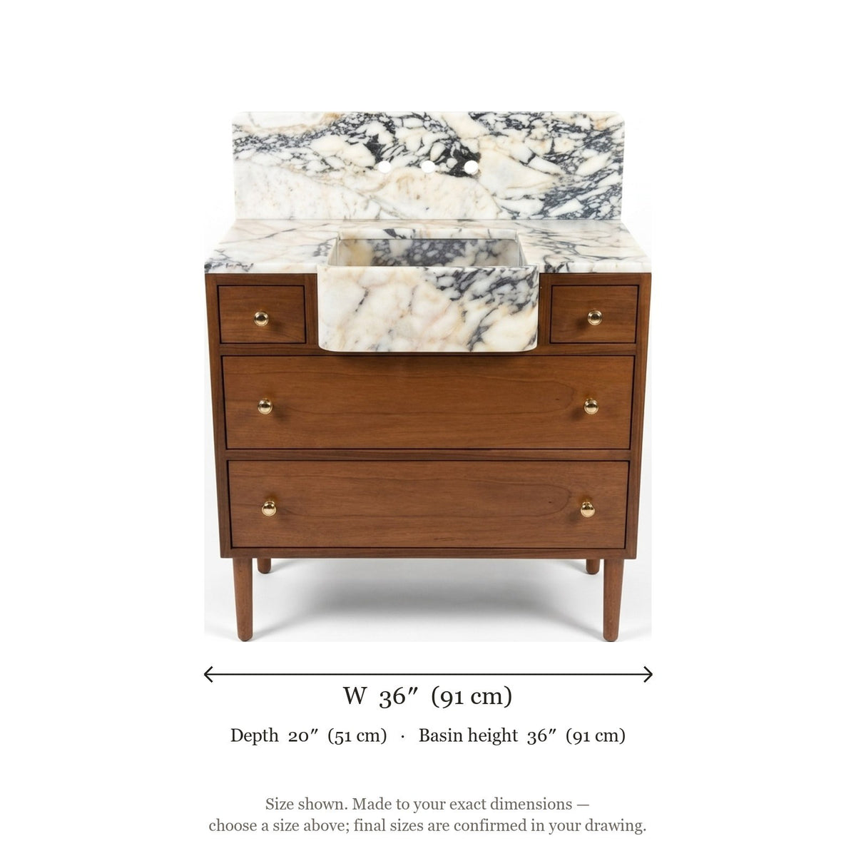 Calacatta Viola Honed Marble Vanity with Backsplash — dimensions — view 5