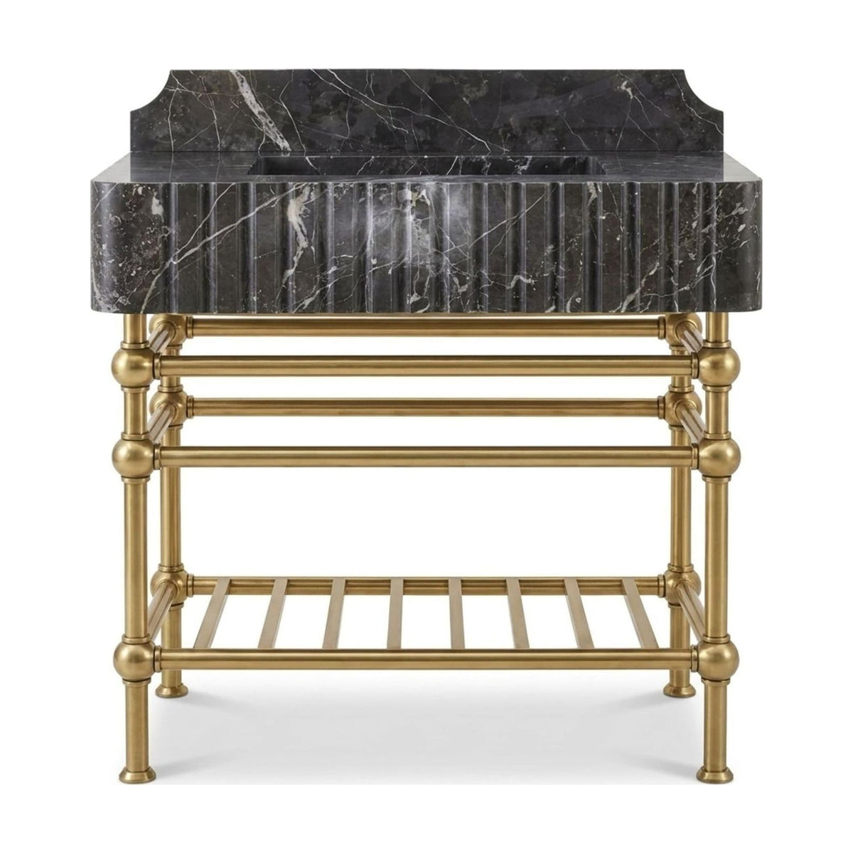 Pietra Notte Fluted Marble Sink with Brass Stand — view 1