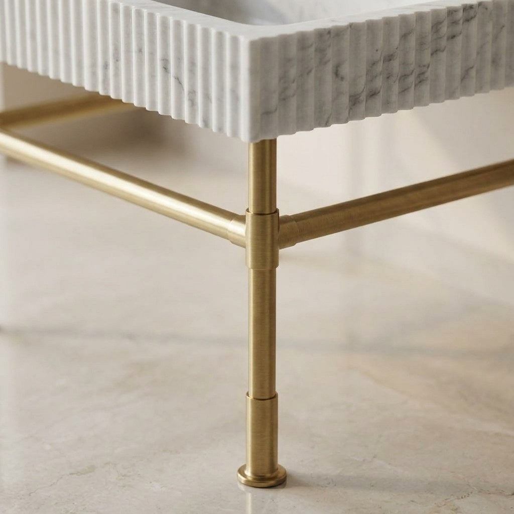 Carrara Fluted Marble Sink with Brass Stand — detail — view 4