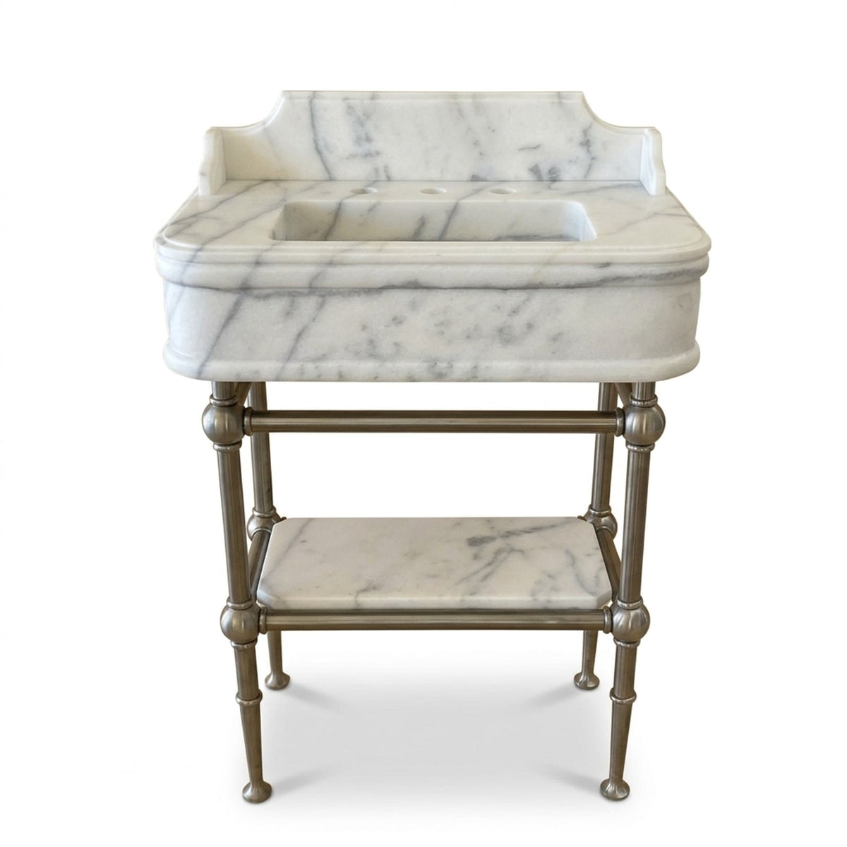 Carrara Marble Sink with Metal Stand and Backsplash — view 1