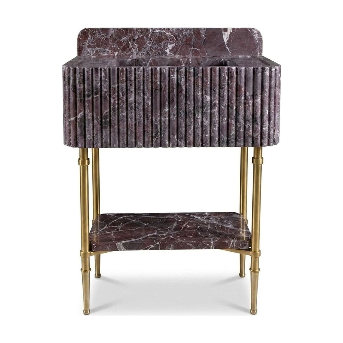 Rosso Levanto Fluted Marble Sink with Brass Stand — view 1