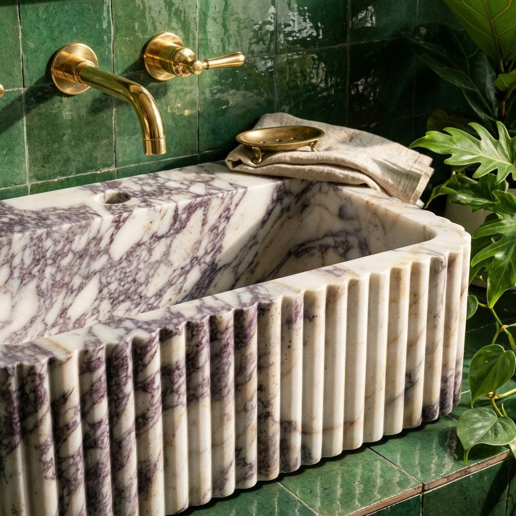 Calacatta Viola Polished Rectangular Marble Vessel Sink — premium — view 2