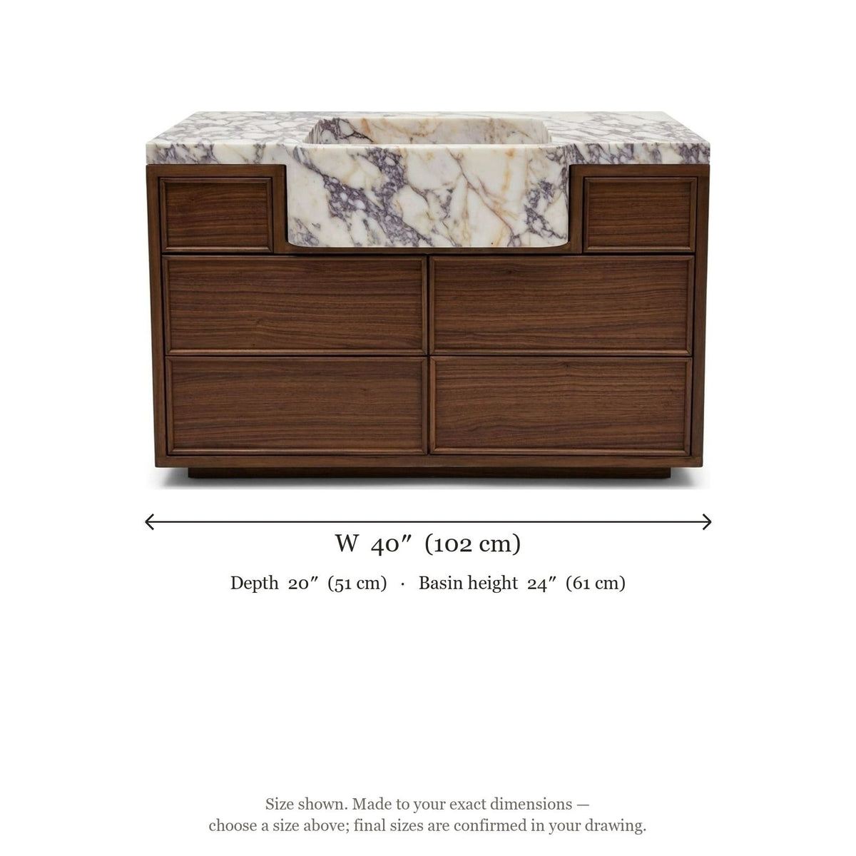 Calacatta Viola Honed Marble Vanity — dimensions — view 5