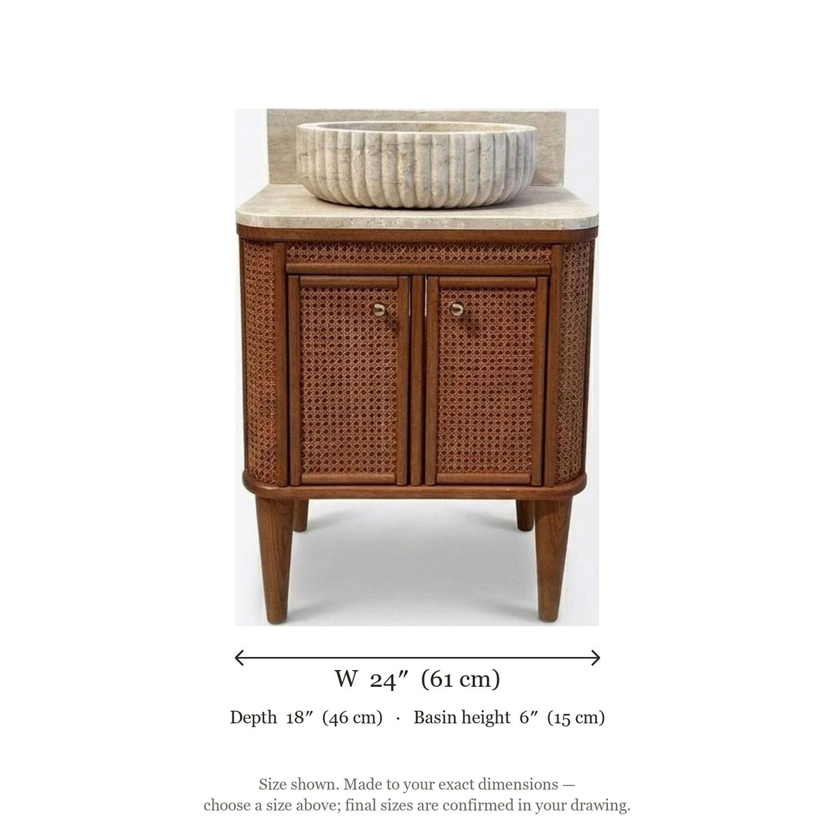Travertine Fluted Marble Vanity with Backsplash — dimensions — view 4