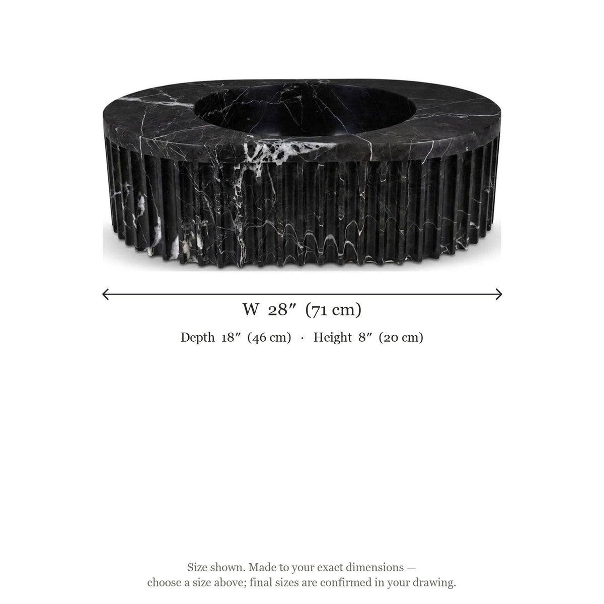 Pietra Notte Fluted Marble Vessel Sink — dimensions — view 5