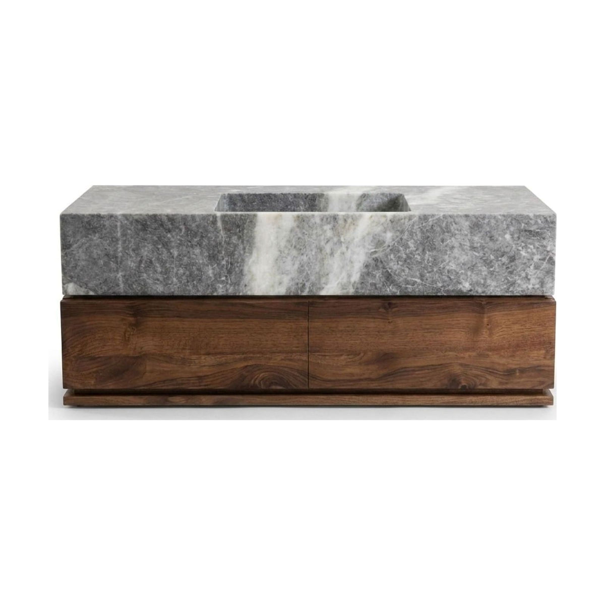 Honed Grey Marble Vanity Sink with Wood Cabinet — view 1