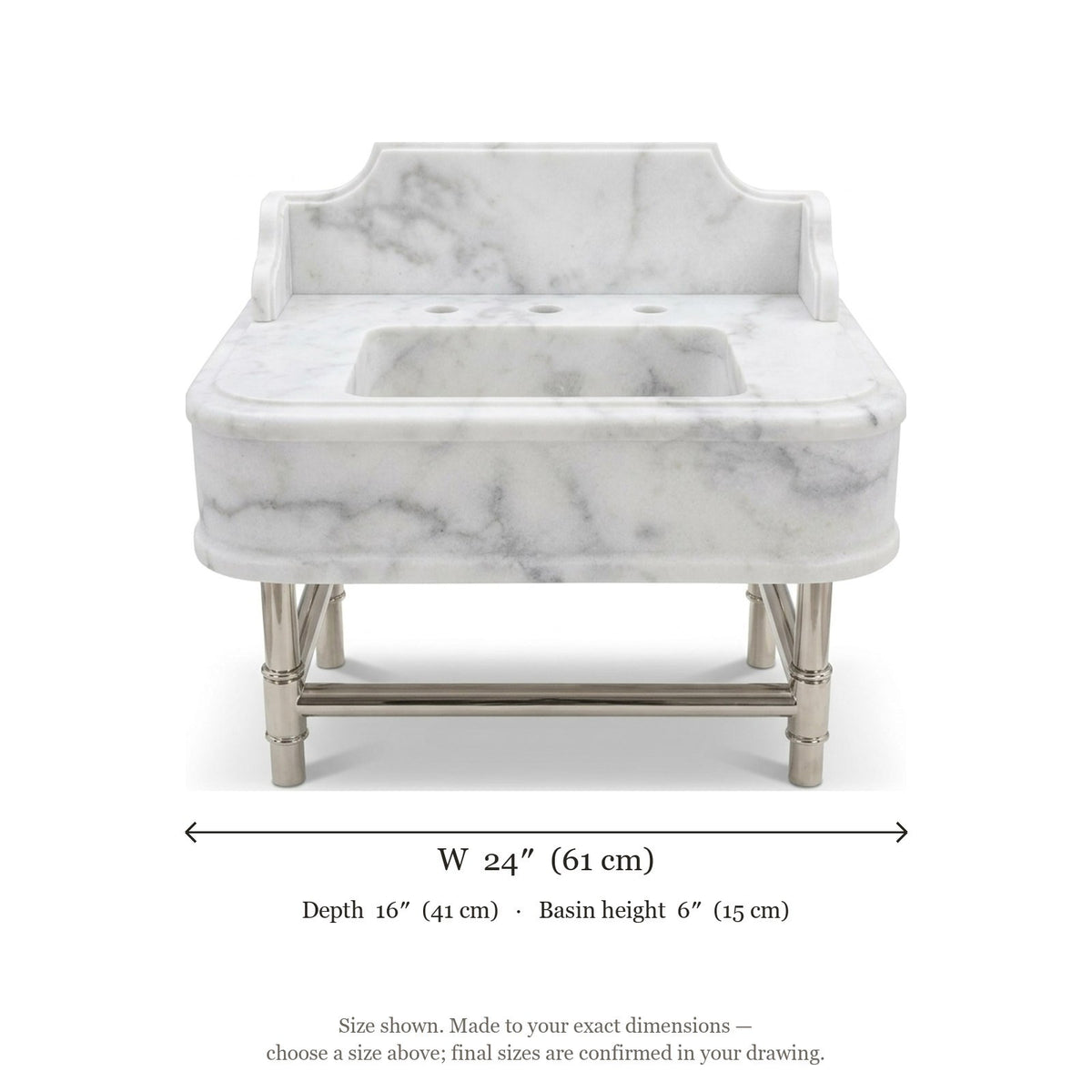 Carrara Marble Vanity Sink with Brushed Steel Stand — dimensions — view 5