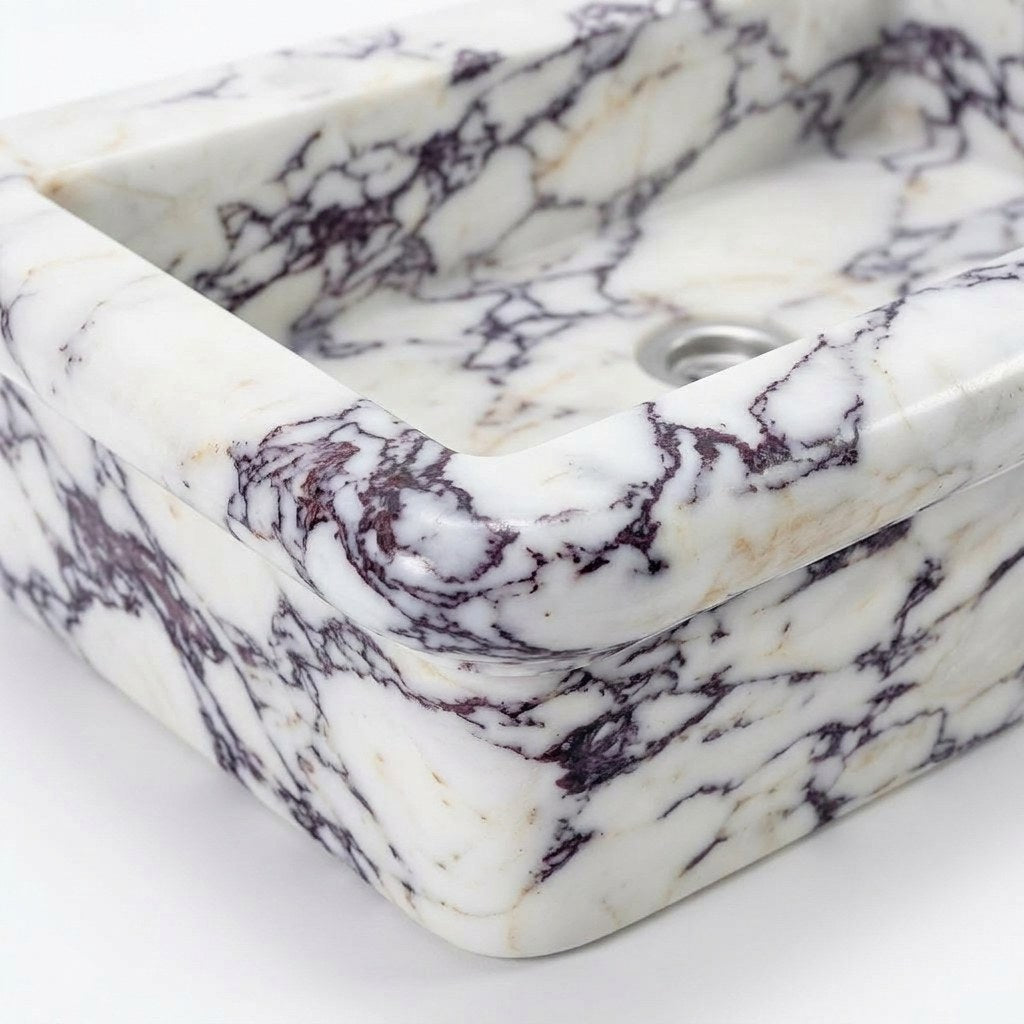 Calacatta Viola Polished Rectangular Marble Vessel Sink — marble detail — view 3