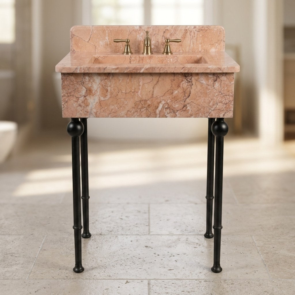 Pink Violet Marble Sink with Metal Stand and Backsplash — detail — view 3
