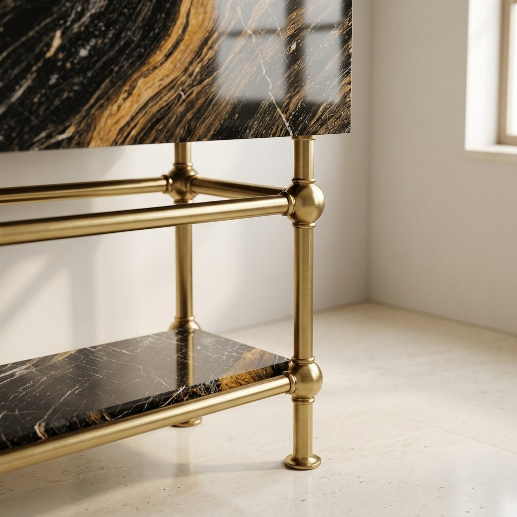 Picasso Marble Sink with Brass Stand and Backsplash — detail — view 4