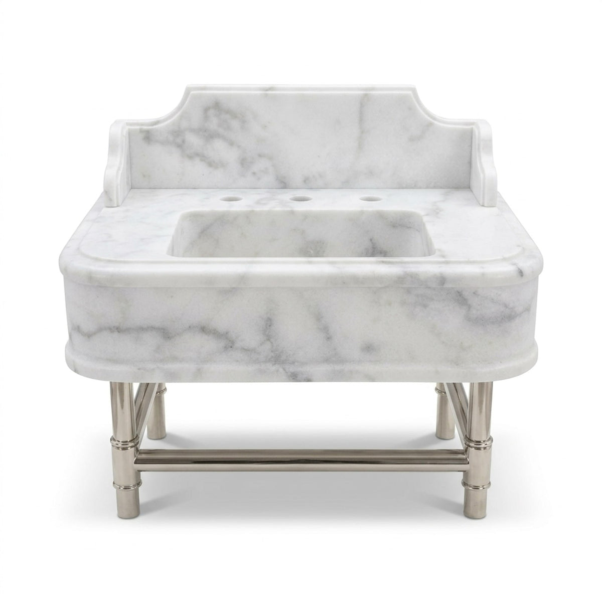 Carrara Marble Vanity Sink with Brushed Steel Stand — view 1