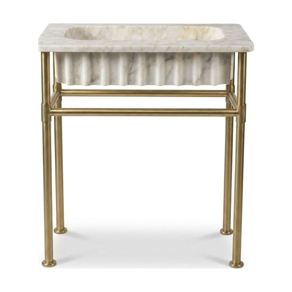 Calacatta Gold Fluted Marble Sink with Brass Stand — view 1