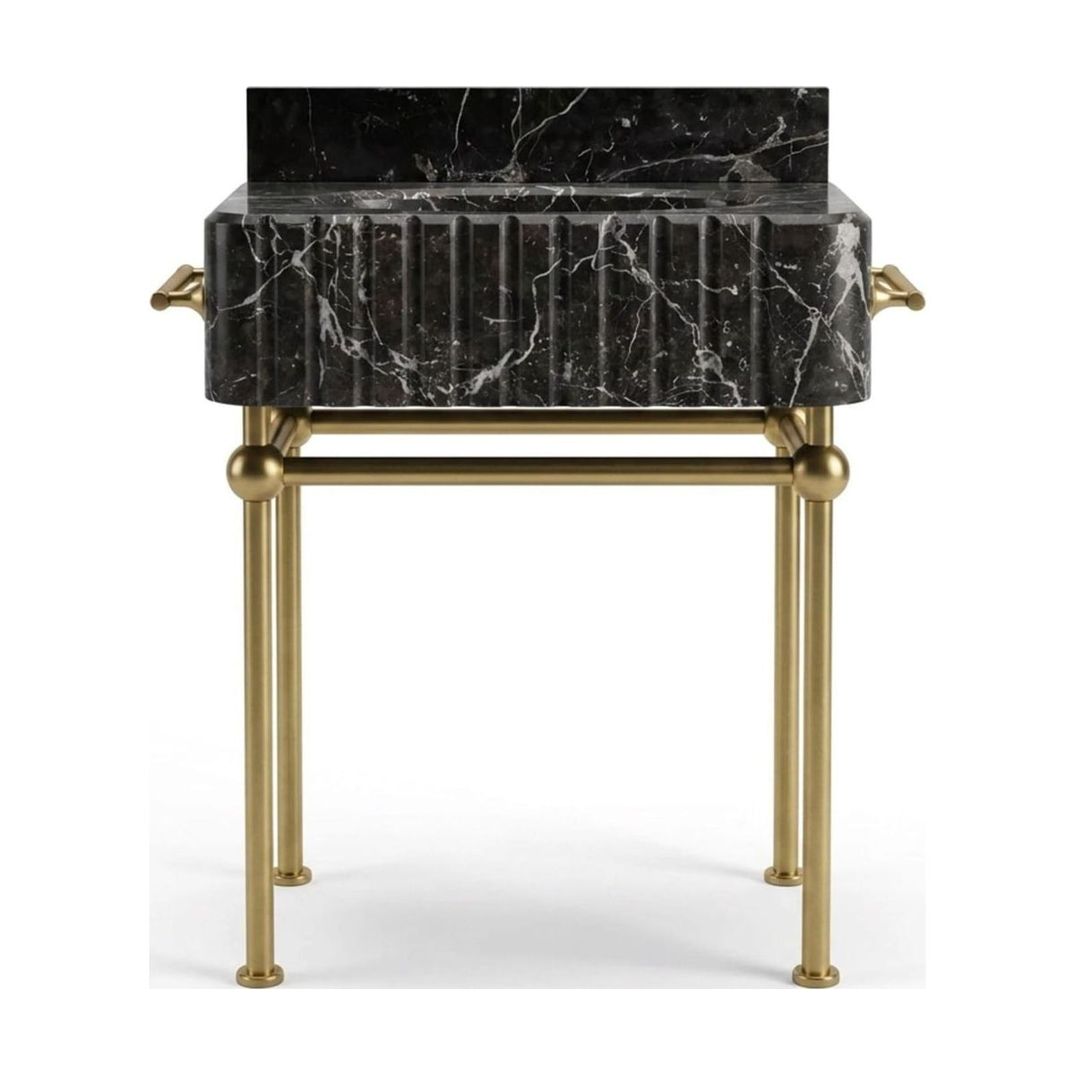 Pietra Notte Fluted Marble Sink with Brass Stand — view 1