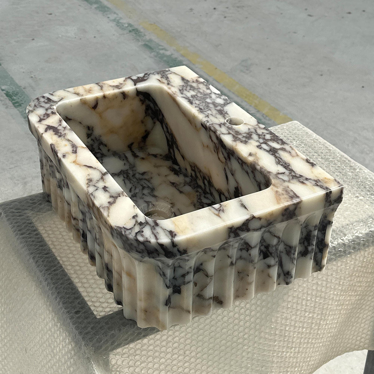 Fluted Calacatta Viola Marble Sink – Small Wall Mounted Vanity Basin for Luxury Powder Rooms and Bathrooms M6S53 — view 1