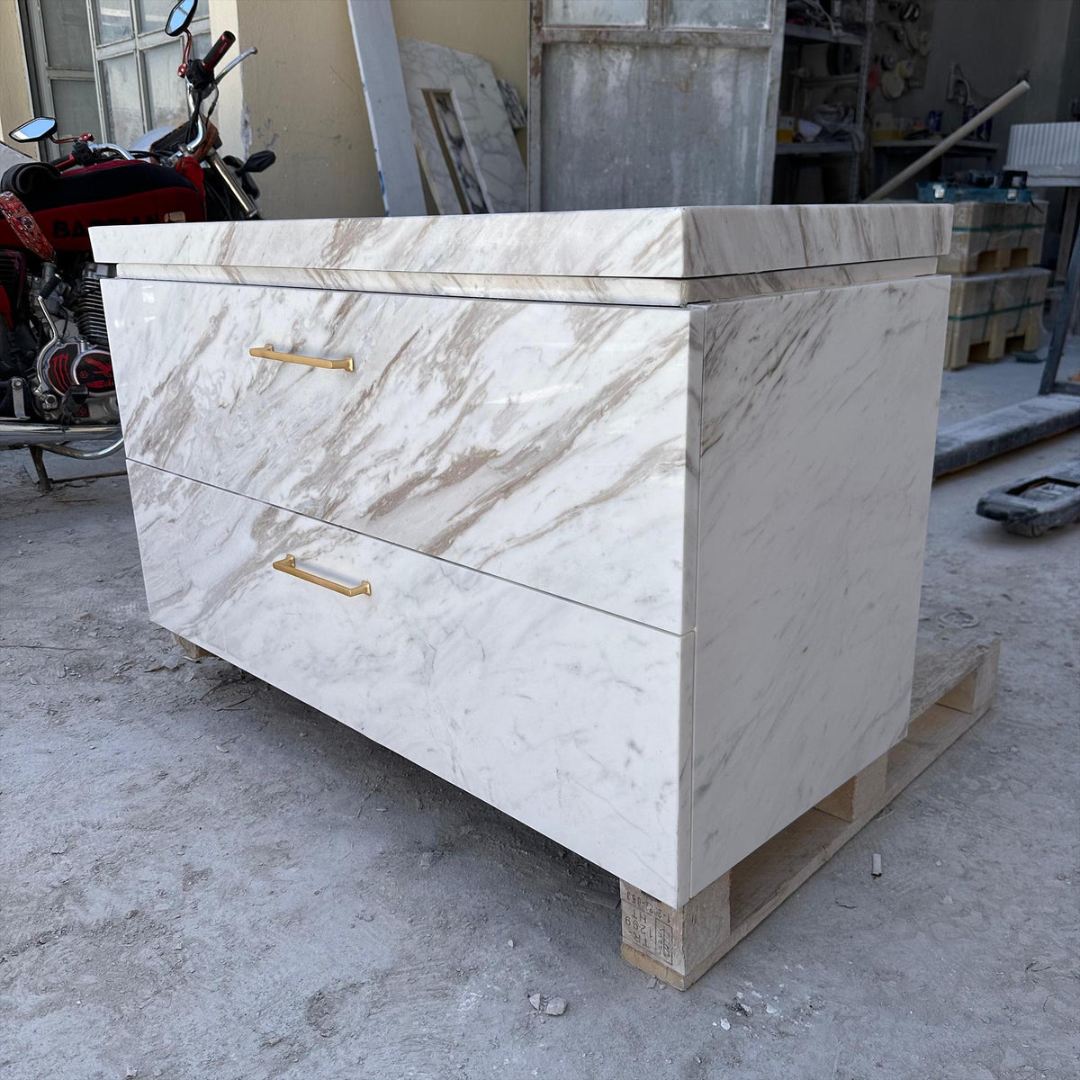 Luxury Marble Bathroom Vanity with Integrated Sink and Gold Handles – Customizable Stone Cabinet for Modern Interiors M6F29 — view 3