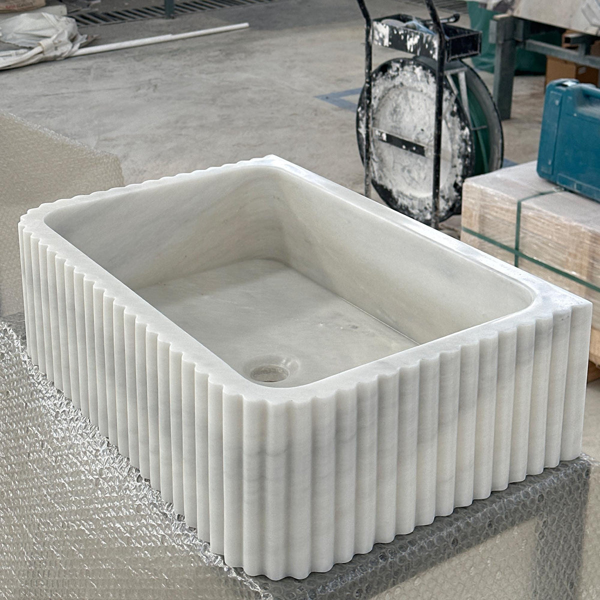 Carrara Marble Fluted Sink – Rectangular Stone Vessel for Modern Bathrooms and Vanities M6S49 — view 3