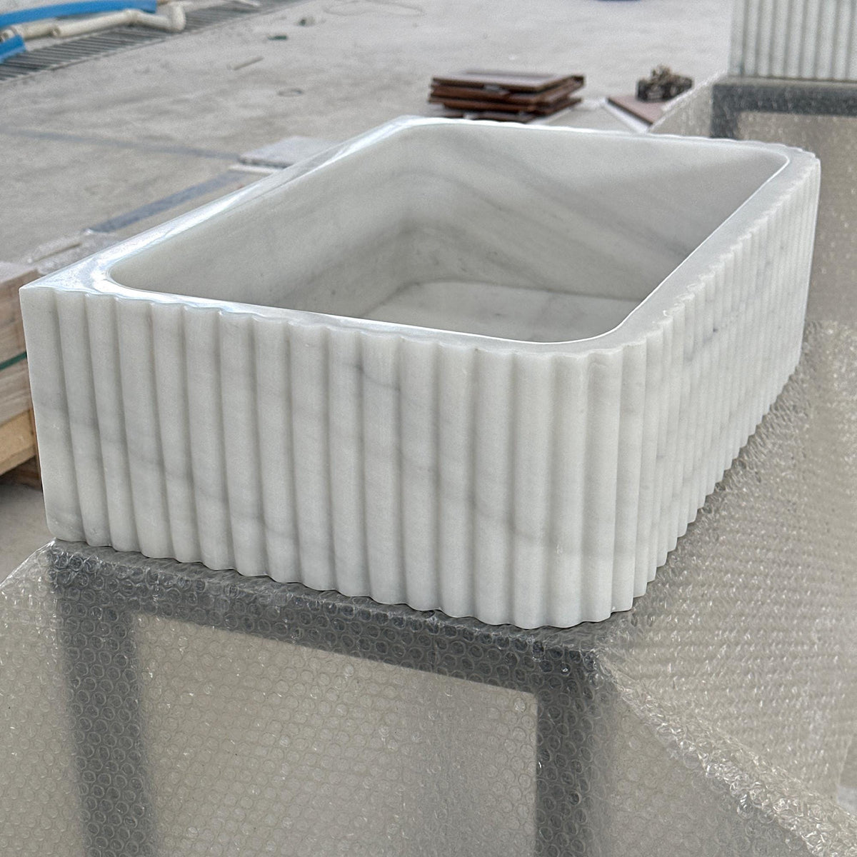 Carrara Marble Fluted Sink – Rectangular Stone Vessel for Modern Bathrooms and Vanities M6S49 — view 4