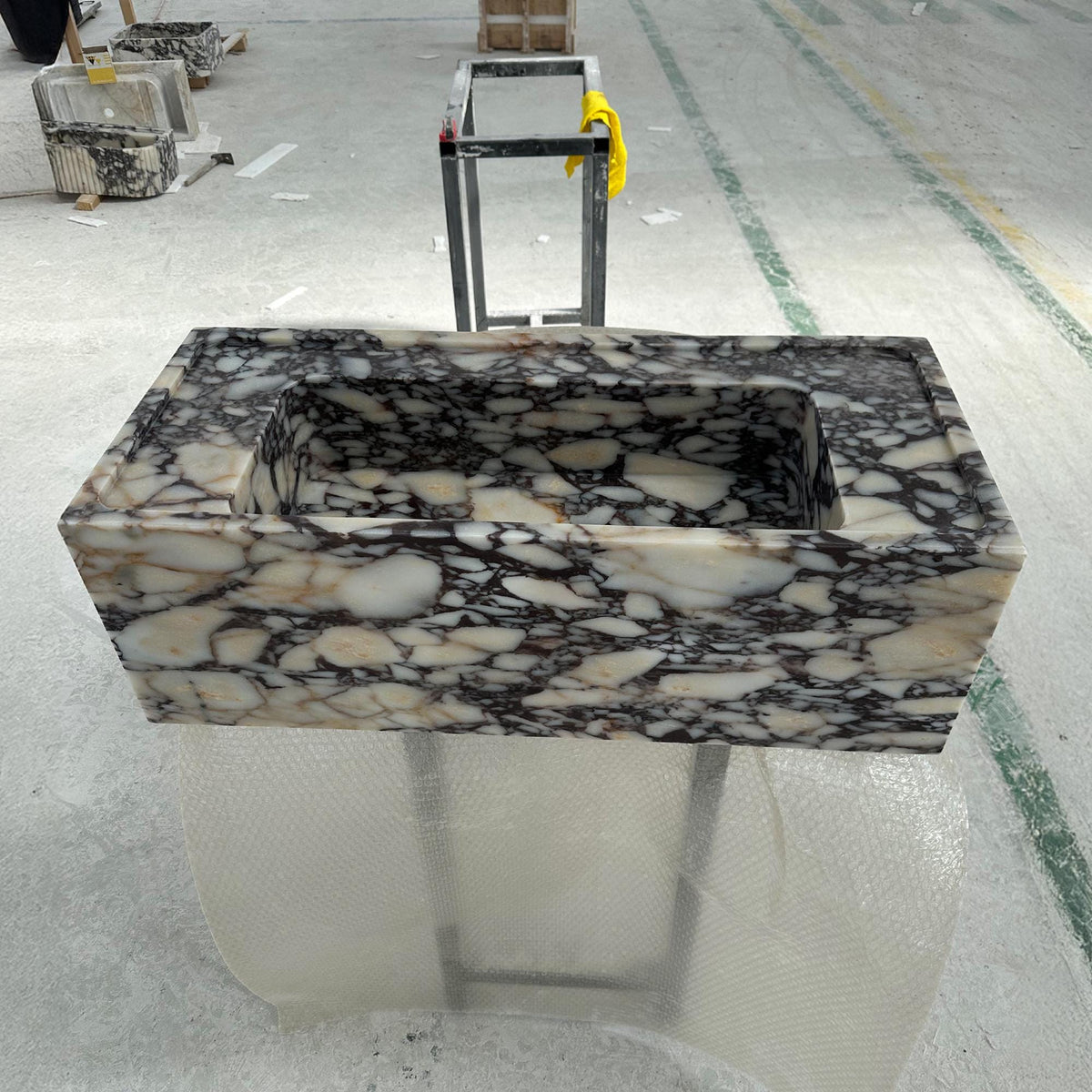 Calacatta Viola Marble Sink | Polished Modern Stone Basin | Rectangular Vanity for Designer Bathrooms M6S48 — view 2