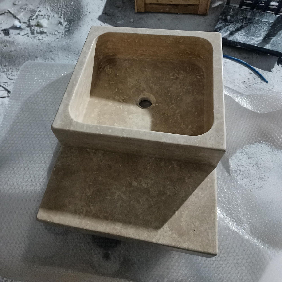Travertine Countertop Sink with Shelf – Modern Stone Vanity for Minimalist Spaces M6S39 — view 5