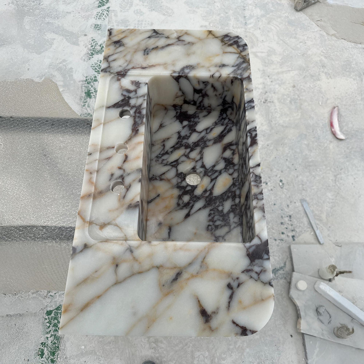 Calacatta Viola Marble Sink – Rectangular Polished Block Design for Luxury Countertop Vanities M6S37 — view 4