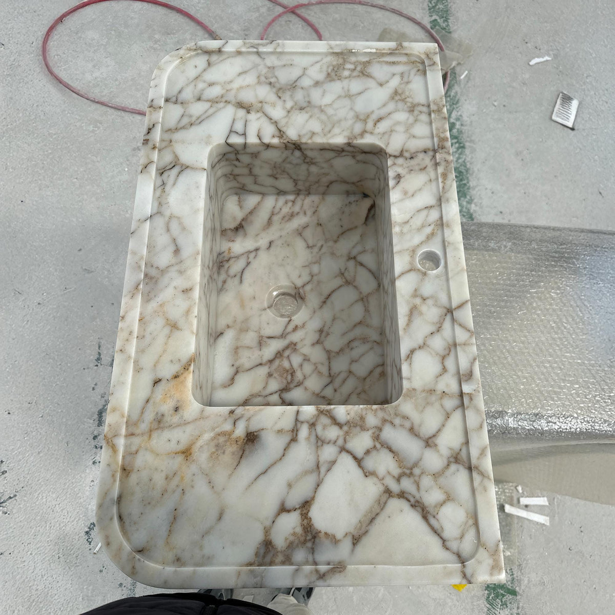 Calacatta Gold Marble Sink – Fluted Rectangular Stone Basin for Elegant Powder Rooms and Custom Vanities M6S35 — view 5