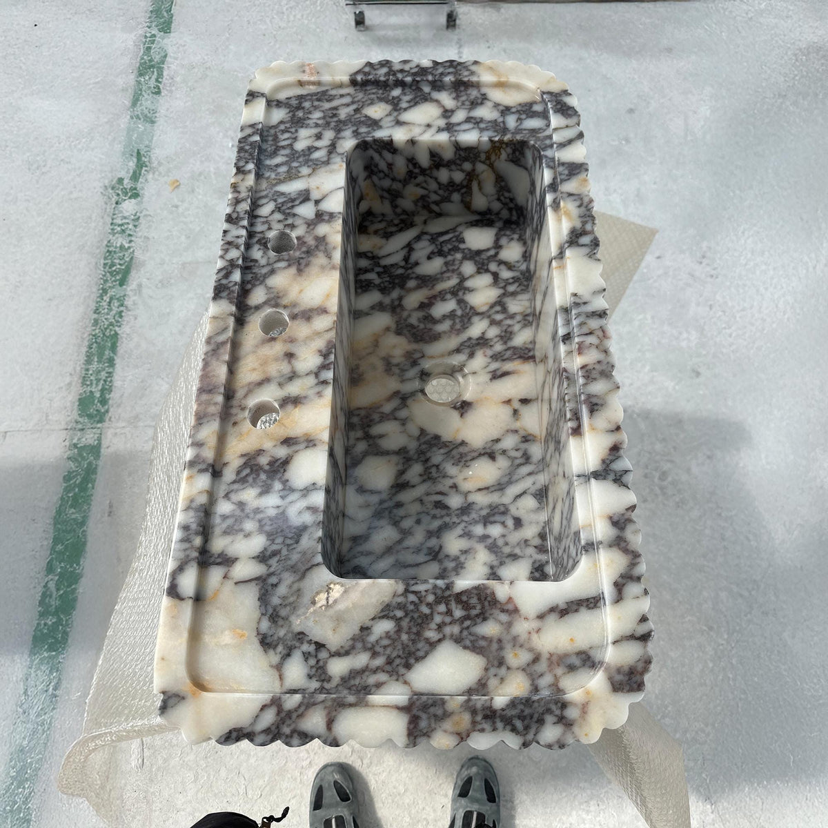 Calacatta Viola Marble Sink | Fluted Vanity Basin | Luxury Rectangular Stone Washbasin M6S46 — view 4