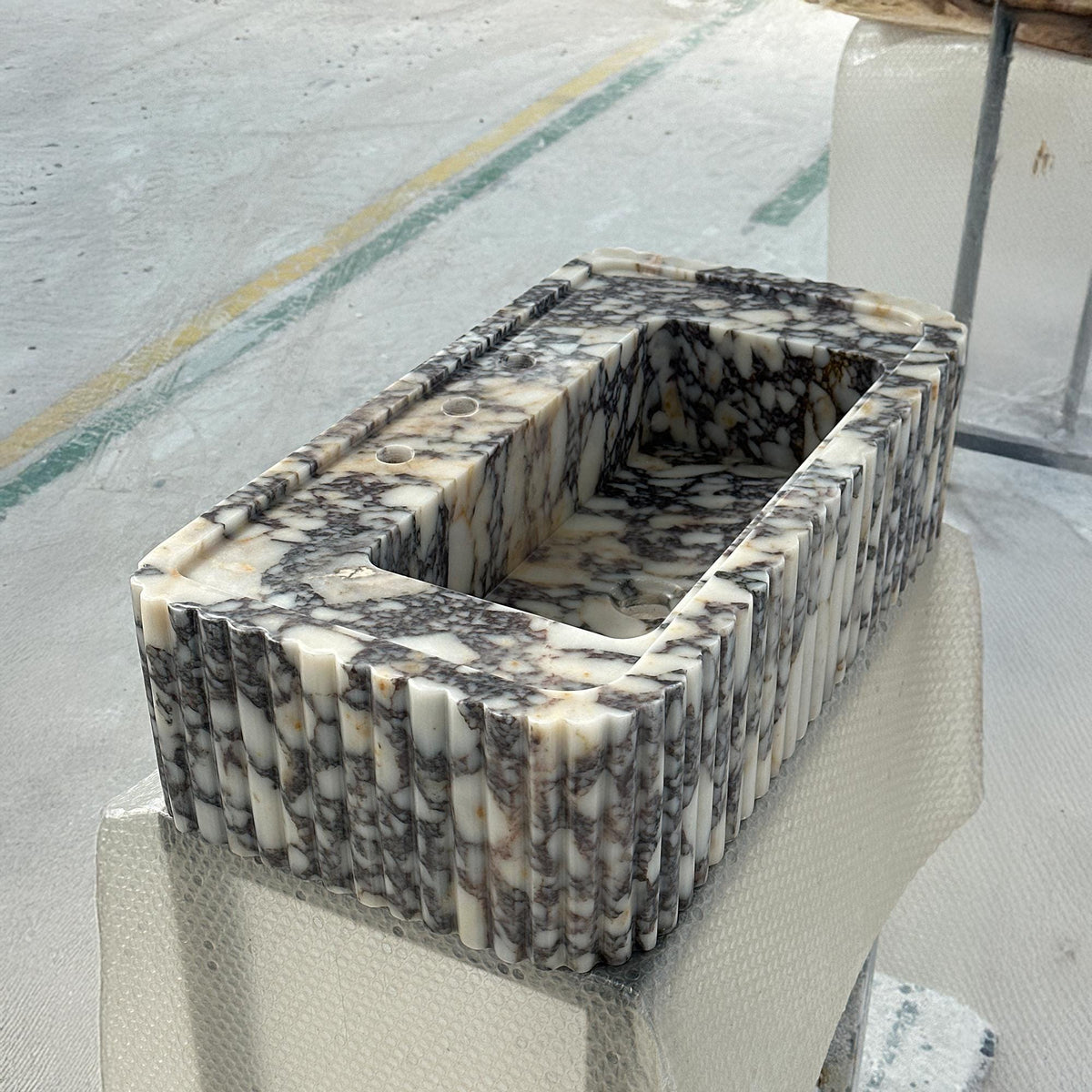 Calacatta Viola Marble Sink | Fluted Vanity Basin | Luxury Rectangular Stone Washbasin M6S46 — view 5