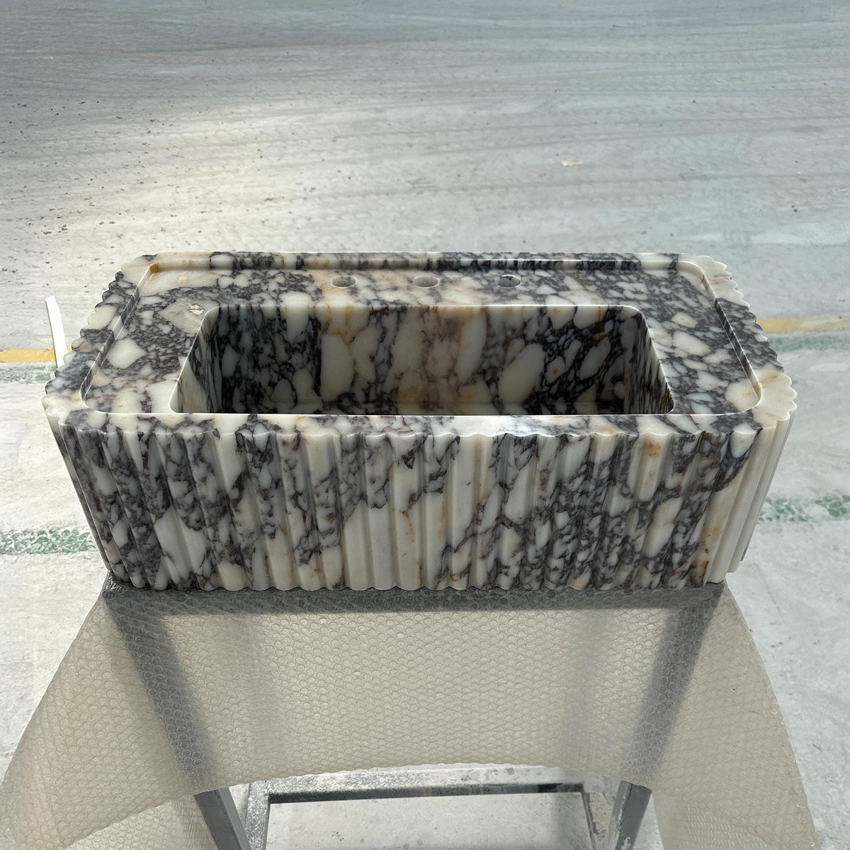 Calacatta Viola Marble Sink | Fluted Vanity Basin | Luxury Rectangular Stone Washbasin M6S46 — view 2