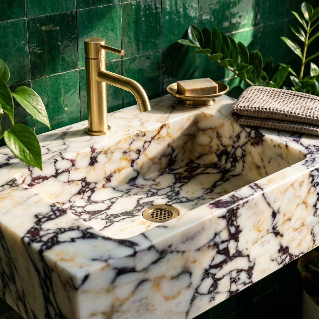 Calacatta Viola Rectangular Polished Marble Sink — premium — view 2