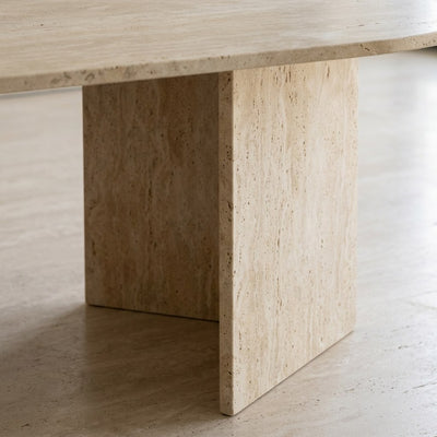 Honed Travertine Oval Table with Slab Base — detail