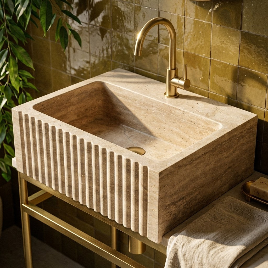 Travertine Fluted Rectangular Honed Sink — premium — view 2