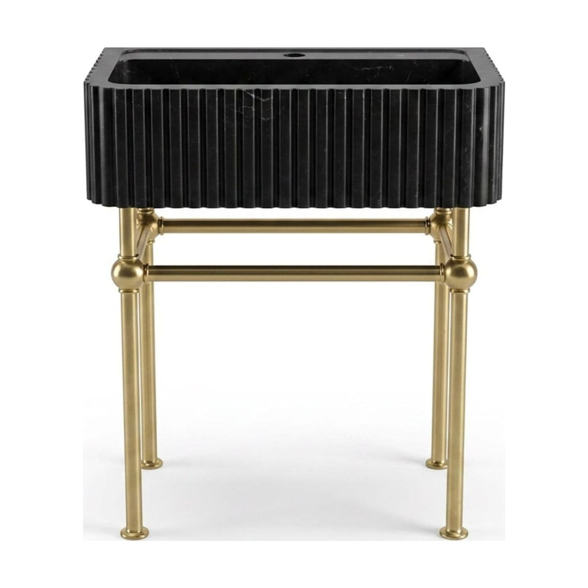 Nero Marquina Fluted Marble Sink with Brass Stand — view 1