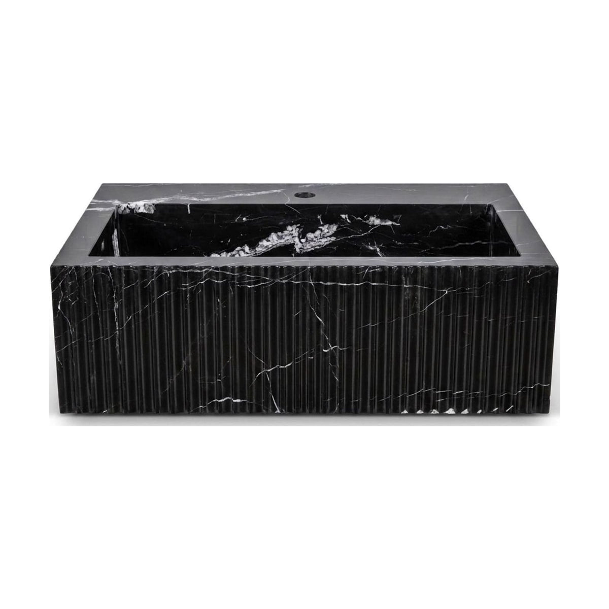 Nero Marquina Fluted Polished Marble Sink — view 1
