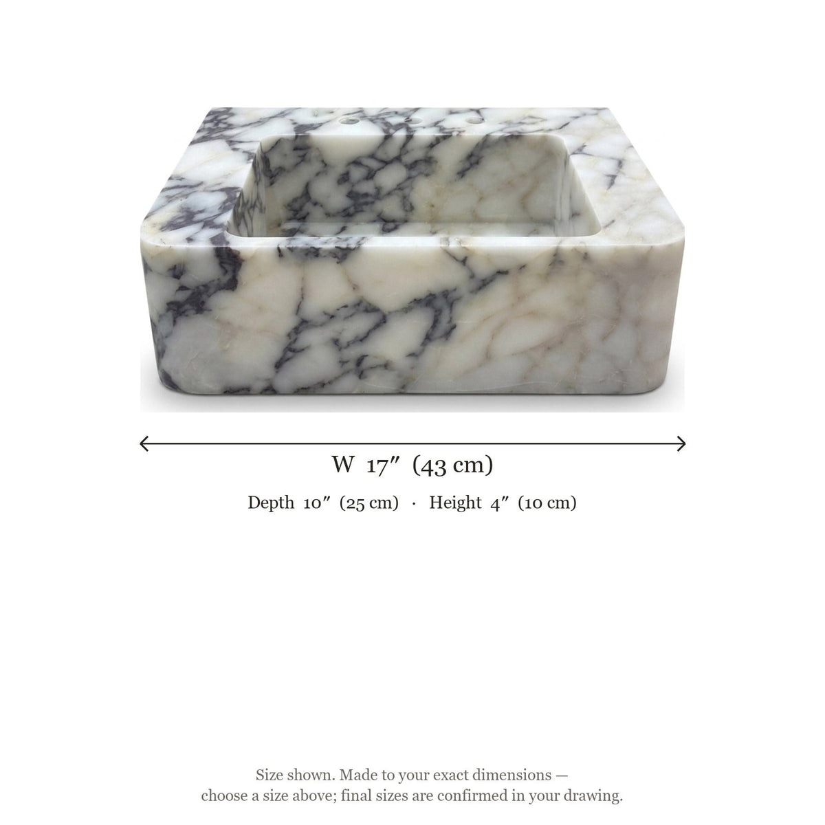 Calacatta Viola Honed Marble Sink with 3 Faucet Holes — dimensions — view 5
