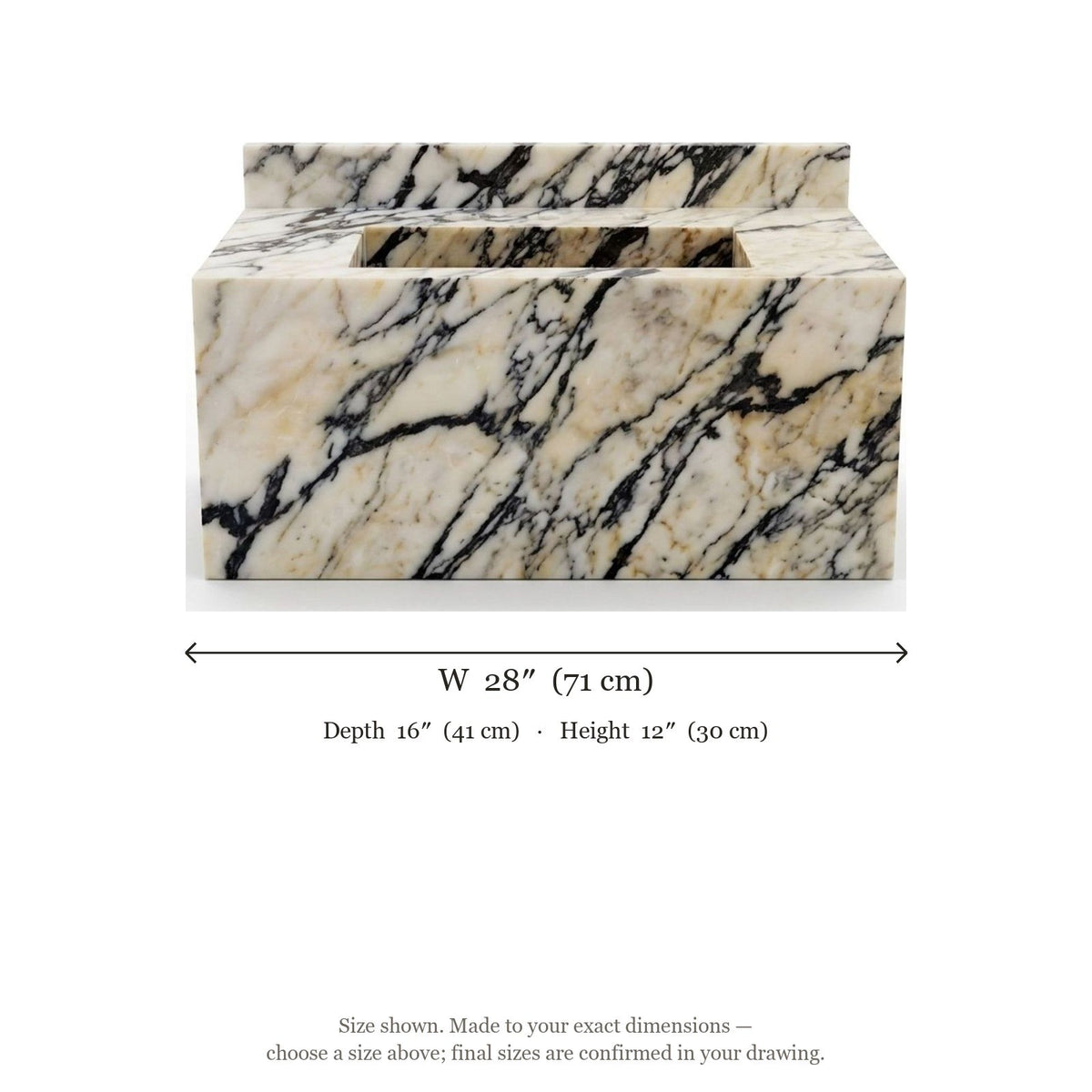 Calacatta Viola Polished Marble Sink with Backsplash — dimensions — view 5