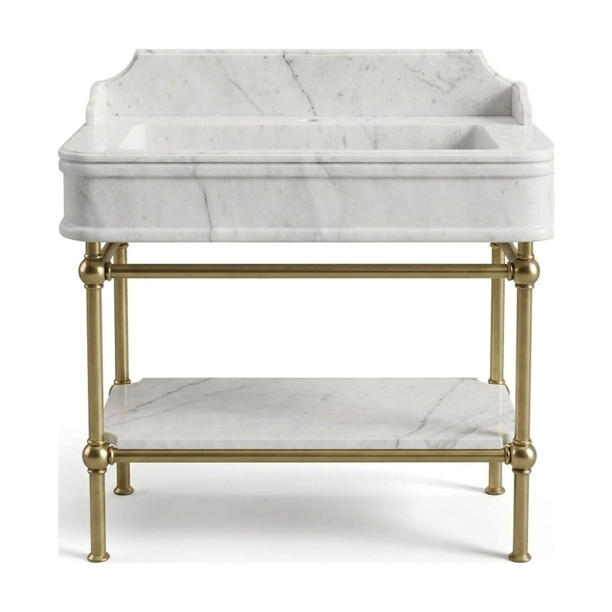 Carrara Marble Sink with Brass Gold Stand and Backsplash — view 1