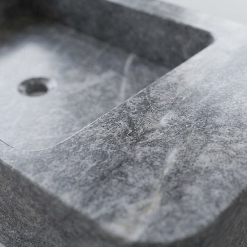 Grey Marble Rectangular Vessel Sink with Polished Finish — marble detail — view 3