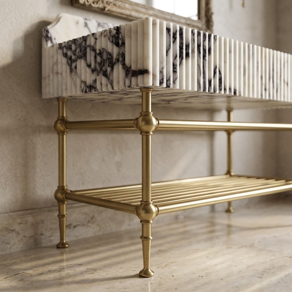 Calacatta Viola Fluted Marble Sink with Backsplash — detail — view 4