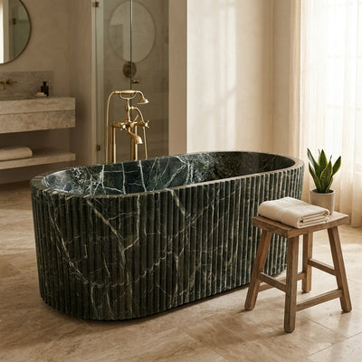 Verde Levanto Fluted Marble Bathtub — premium
