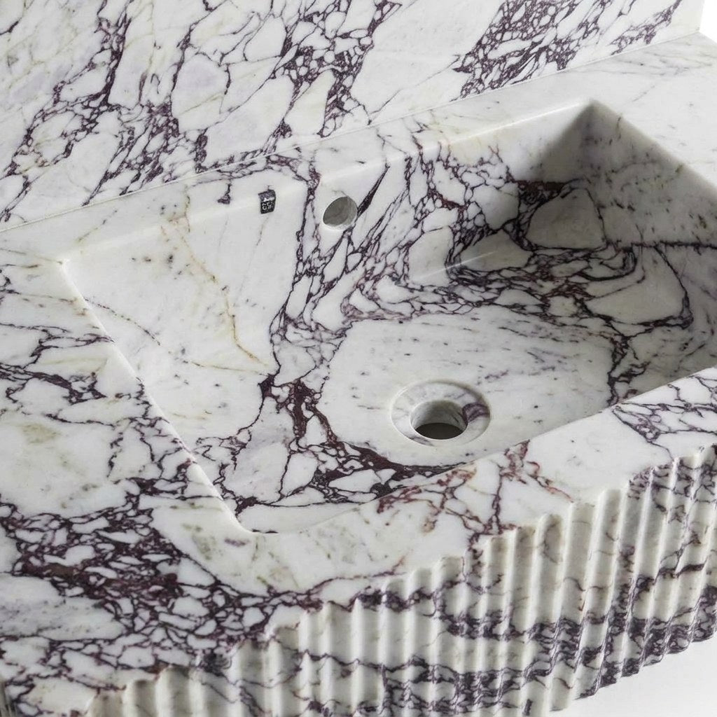 Calacatta Viola Fluted Marble Sink with Backsplash — detail — view 4