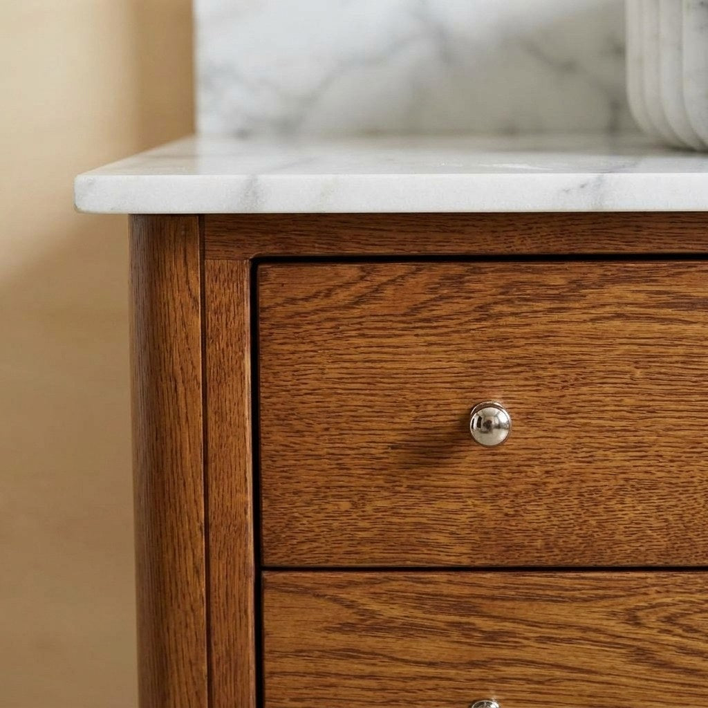 Carrara Honed Fluted Marble Sink Vanity with Backsplash — detail — view 4