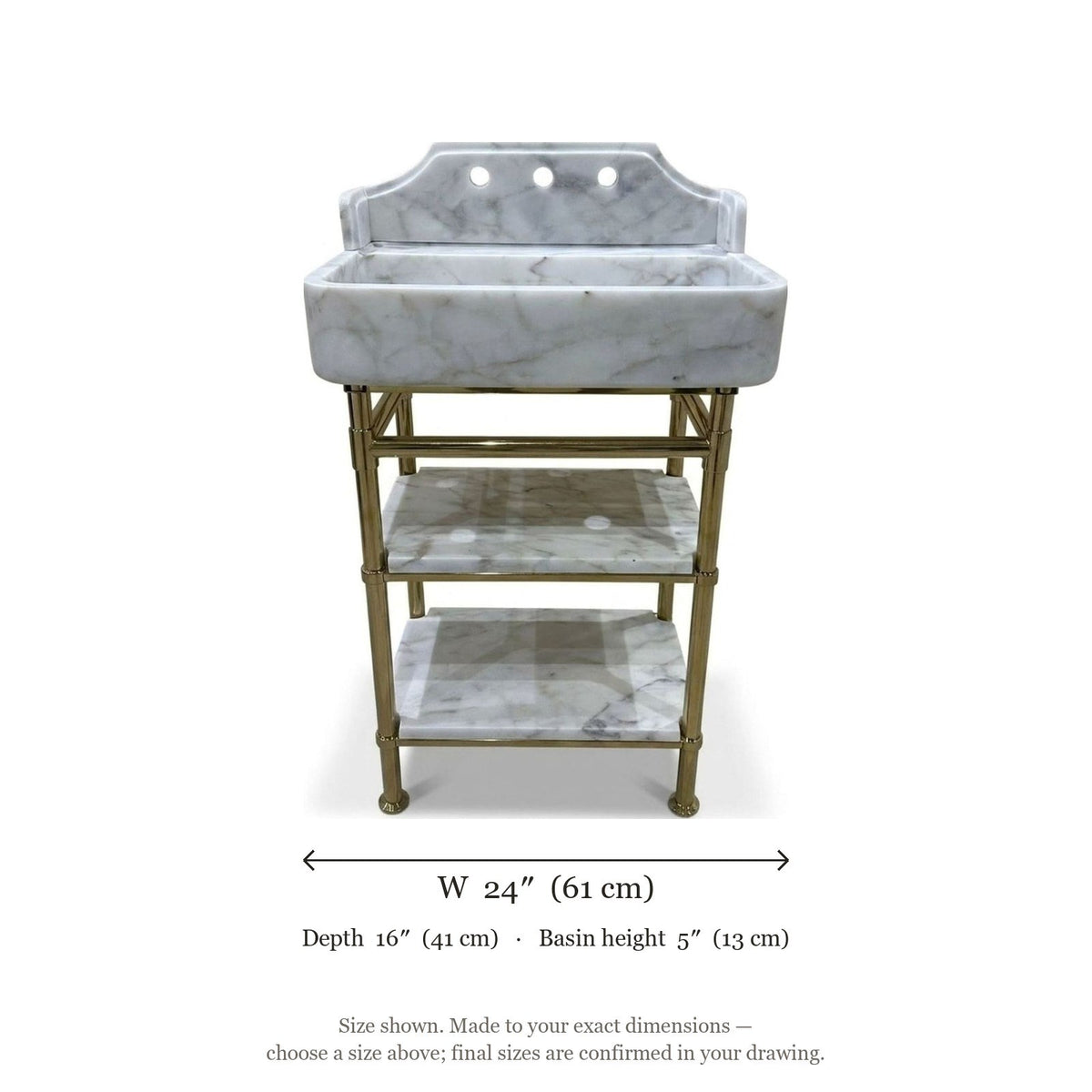 Carrara Marble Sink with Brass Stand and Backsplash — dimensions — view 4